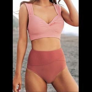 Cupshe Bikini High Waisted Solid Pink Top, size small, never worn!